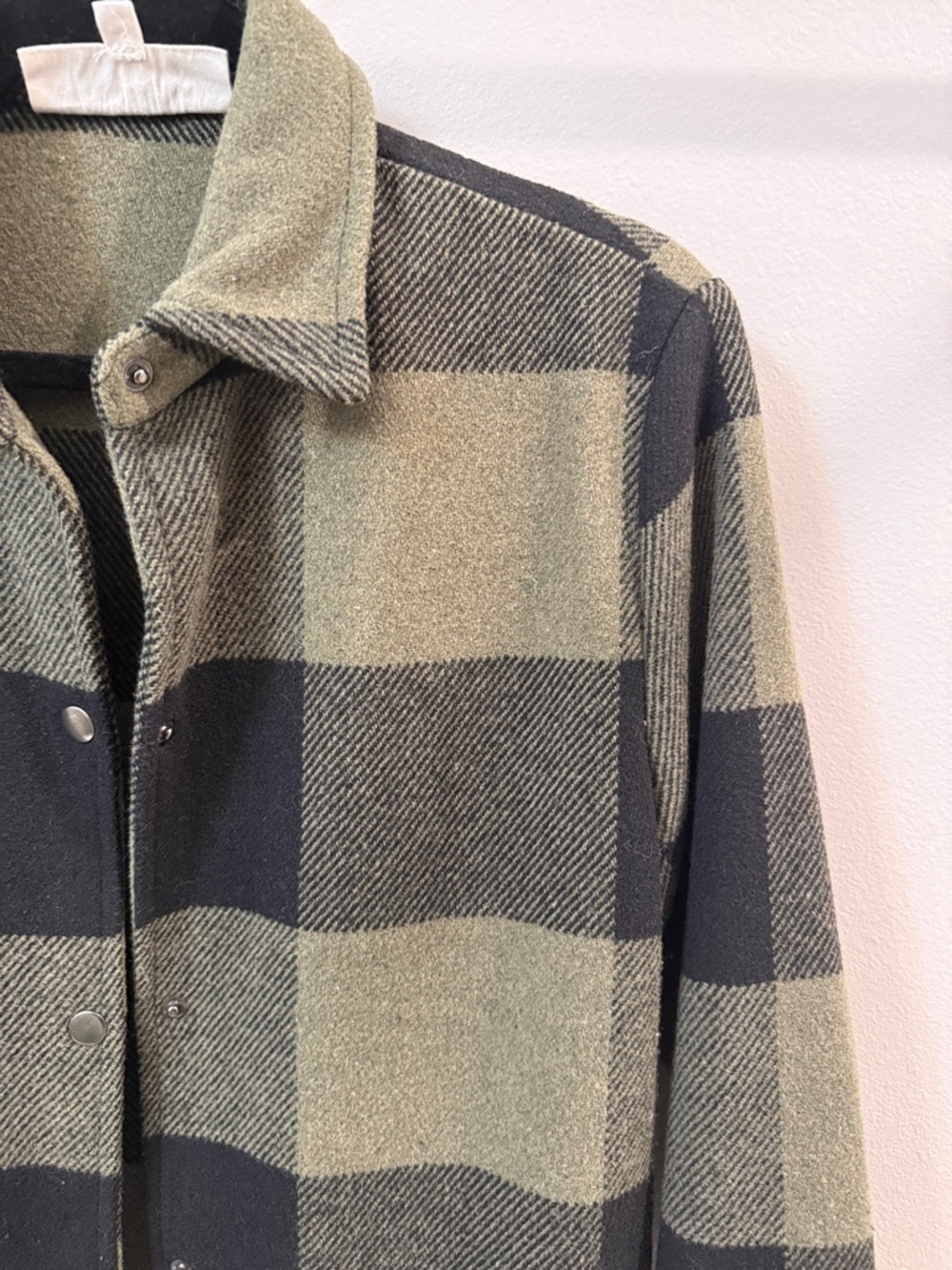 BB Dakota Olive & Black Plaid Snap-Front Pea Coat - Picture 7 of 10